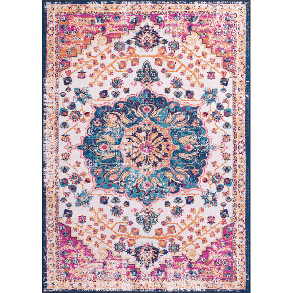 Bungalow Rose Performance Beige/Pink/Teal Rug & Reviews Wayfair